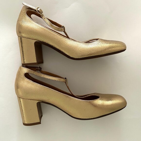 Sezane Marcie Mary Janes Gold Crackle Size 40/9 *NWOB* - Picture 10 of 14